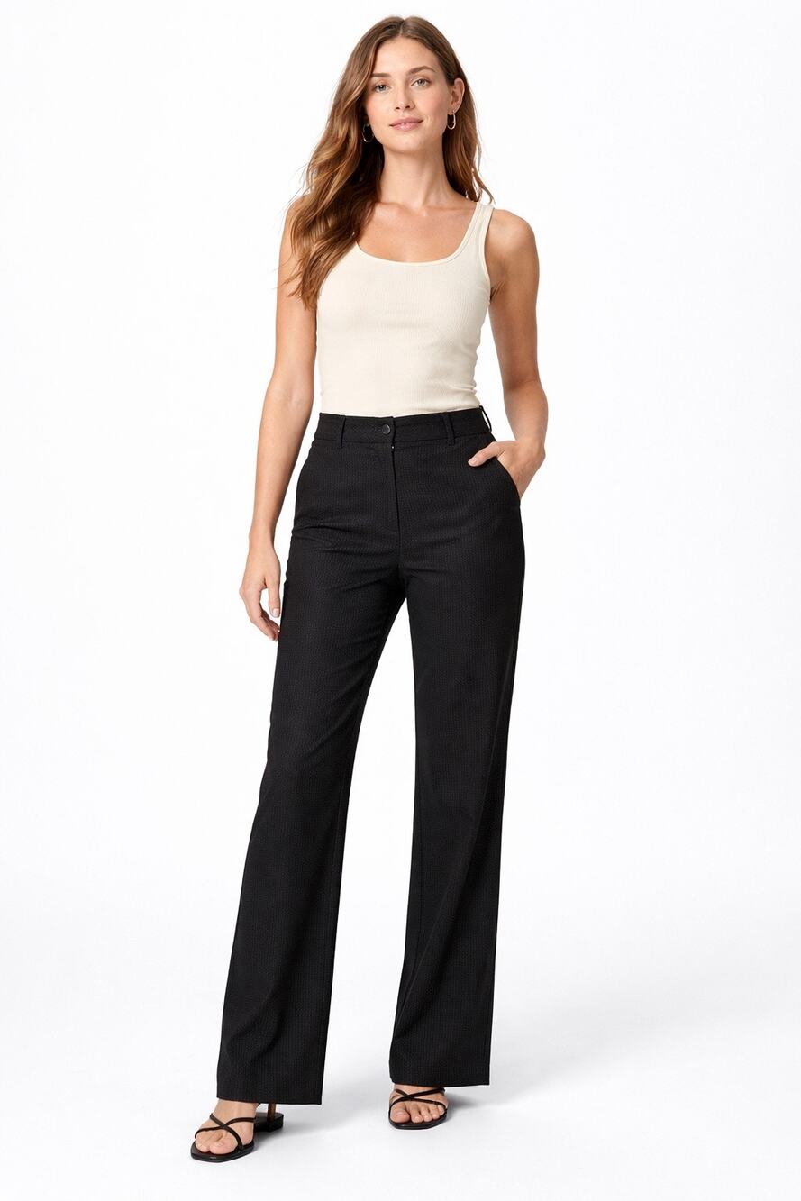 1990s April Cornell Katherine Black Micro Herringbone Cotton Pants Size M